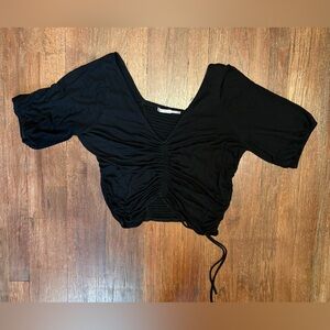 Esqualo Drawstring Front/Smocked Back Top - Black - Medium